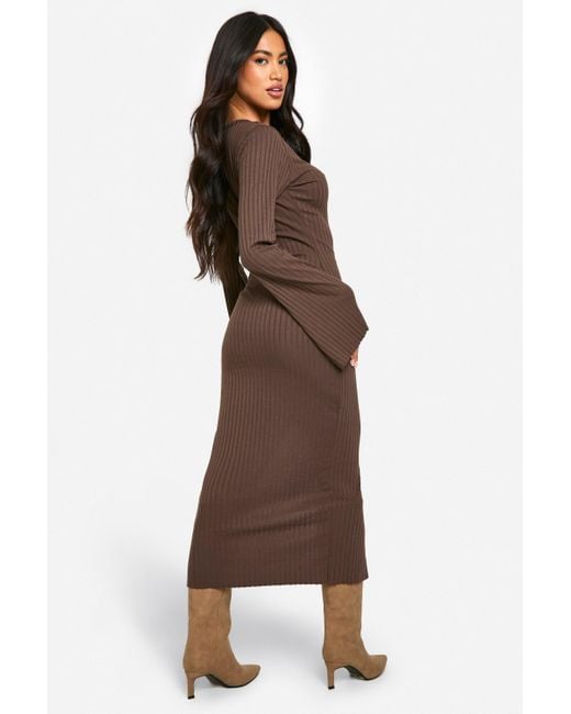 Boohoo Brown Wide Rib Assymetric Neck Midaxi Dress