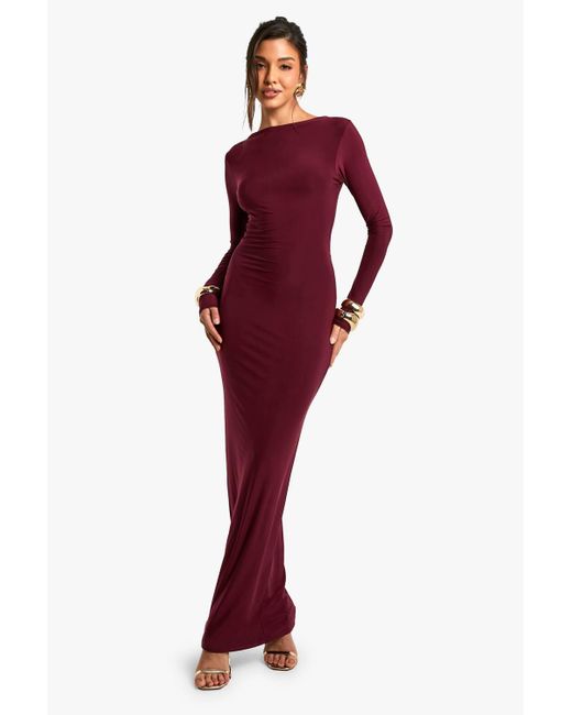 Boohoo Red Slinky Open Back Maxi Dress