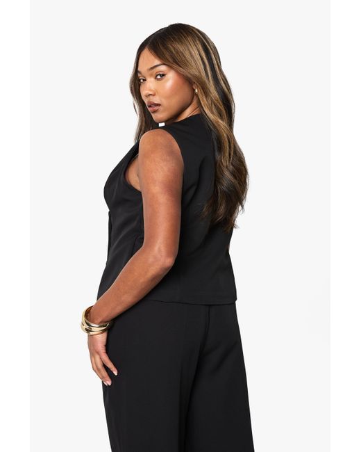 Boohoo Black Plus Woven Tailored Wrap Button Down Waistcoat