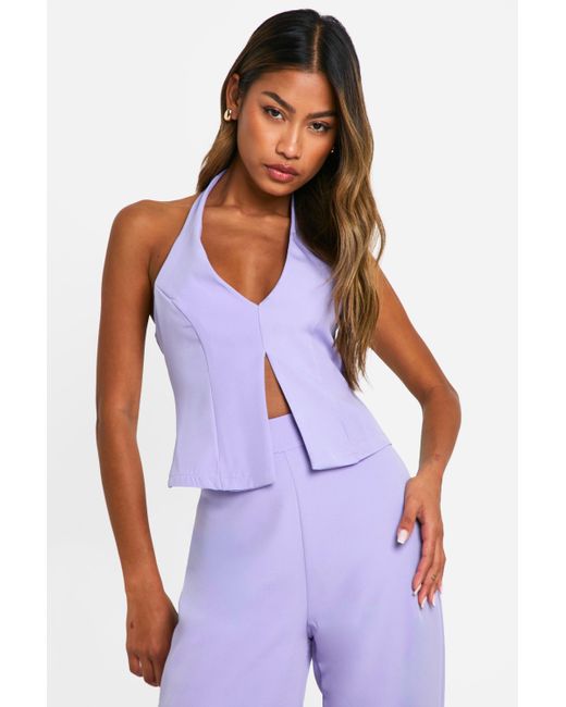 Boohoo Purple Plunge Front Open Back Fitted Waistcoat