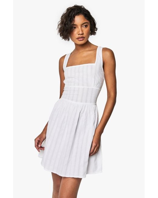 Boohoo White Tall Stripe Seersucker Mini Dress