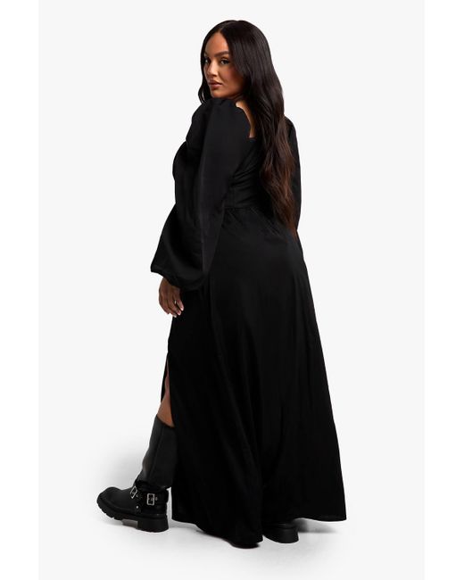 Boohoo Plus Balloon Sleeve Milkmaid Maxi Dress in Black | Lyst