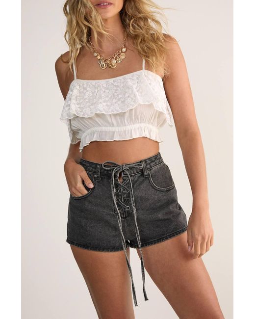 Nasty Gal Black Lace Up Denim Shorts