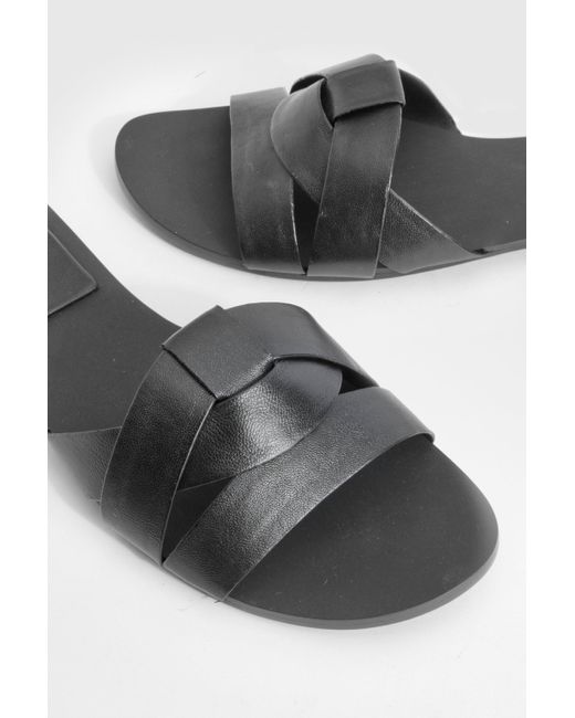 Woven Leather Mule Sandals Boohoo de color Black