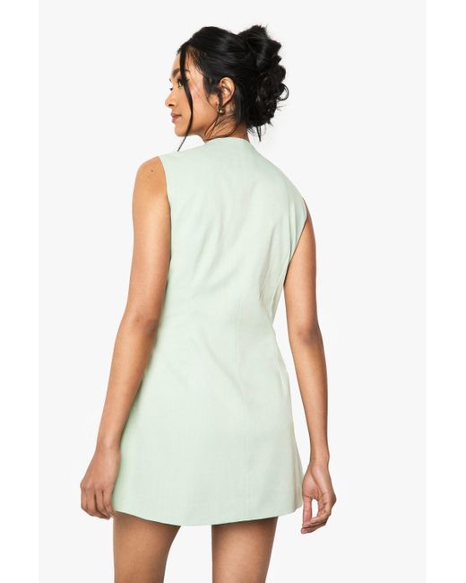 Boohoo White Tailored Button Down Cinched Waist Mini Dress