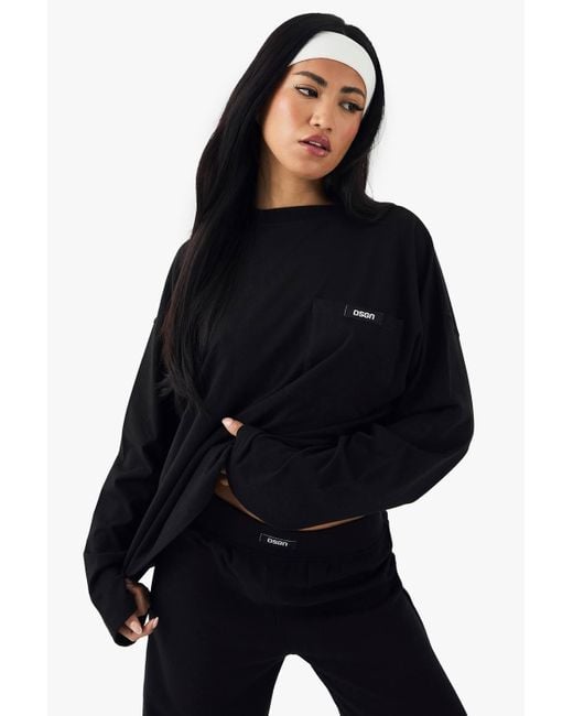 DSGN Studio Blue Woven Label Long Sleeve Oversized T-Shirt