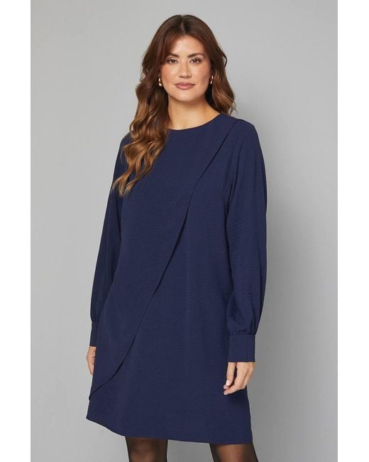 Wallis Blue Woven Drape Shift Dress