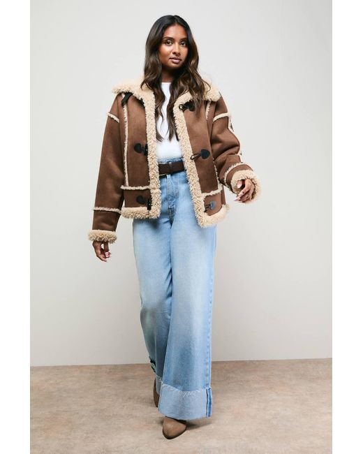 Oasis Blue Shearling Trim Aviator Jacket