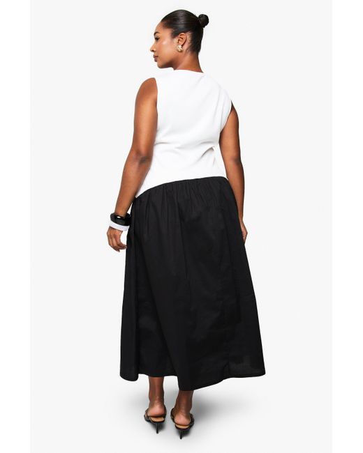 Boohoo Black Plus Curved Waist Contrast Fabric Midaxi Dress