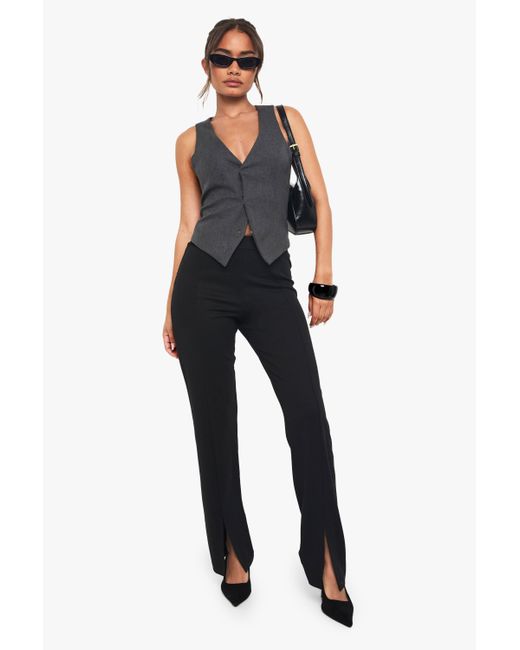 Boohoo Blue Ponte Split Hem Legging