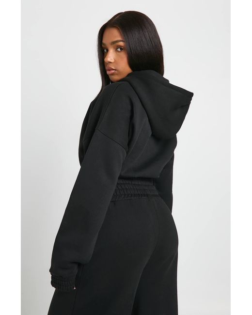 Boohoo Black Cropped Double Zip Cinched Waist Hoodie
