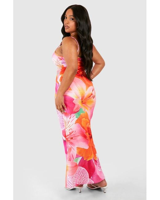 Plus Floral Print Strappy Maxi Dress Boohoo de color Pink