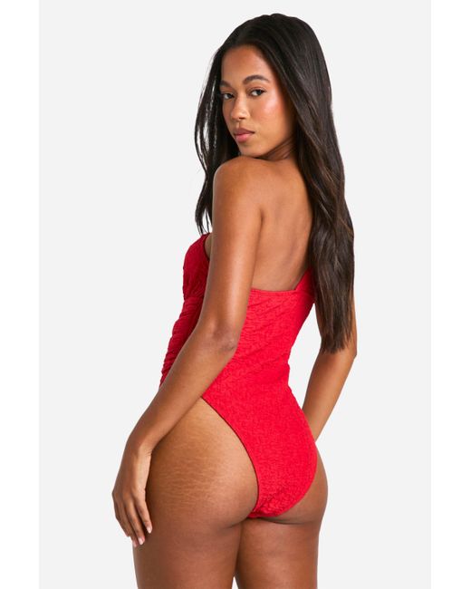 Boohoo Textured One Shoulder Cut Out Bathing Suit