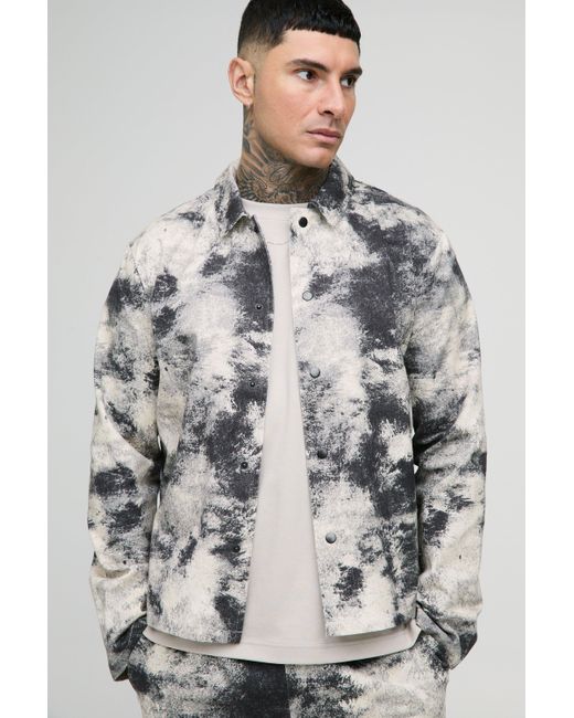 BoohooMAN Tall Oversize Twill-Hemd mit abstraktem Print in Gray für Herren