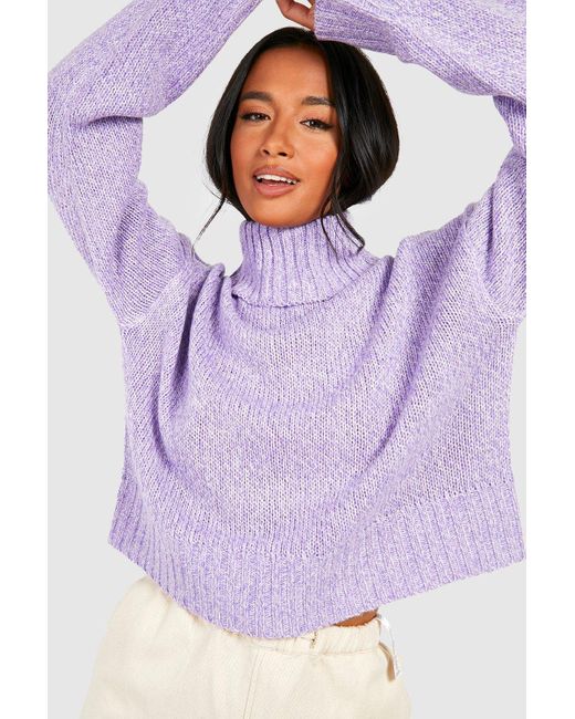 Boohoo Petite Roll Neck Cropped Sweater in Purple | Lyst UK
