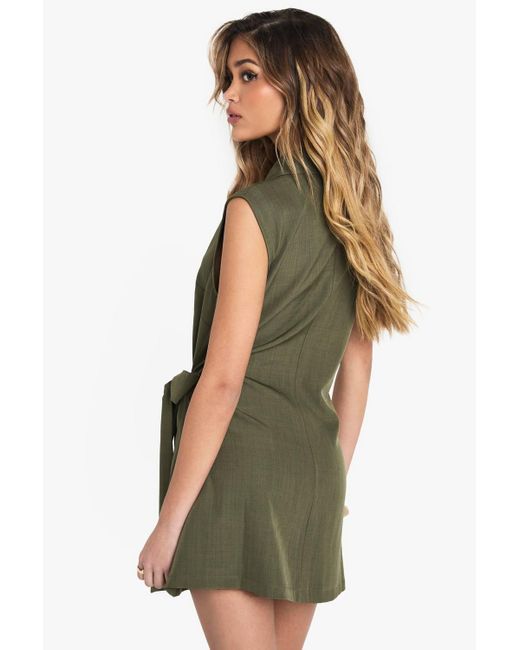 Boohoo Women's Green Linen Look Wrap Drape Front Sleeveless Blazer Dress -  cruiseboatoman.com
