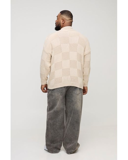 BoohooMAN Plus karierter Oversize Pullover mit Trichterkragen in Natural für Herren