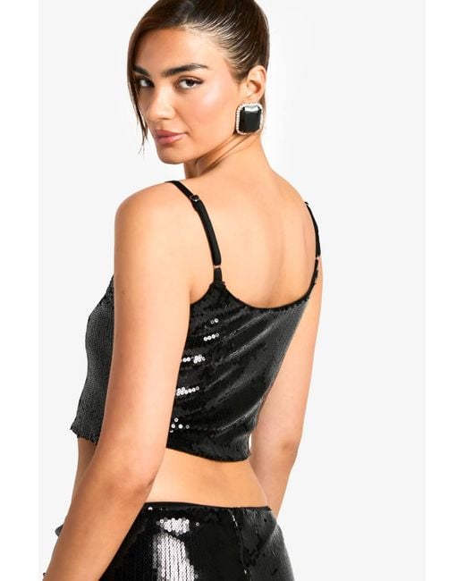 Boohoo Black Sequin Cami Top
