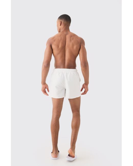 BoohooMAN Man Signature Short Length Swim Short in White für Herren