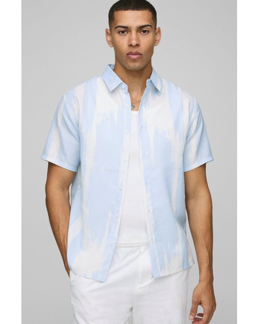 BoohooMAN White Regular Short Sleeve Slub Large Scale Abstract Shirt for men
