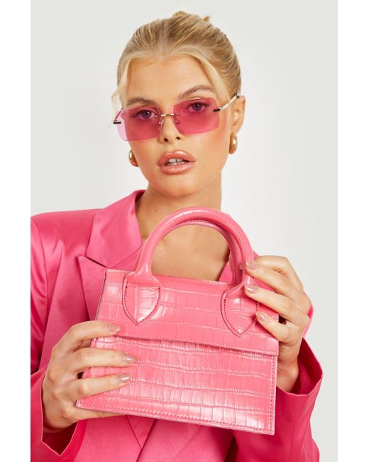 Boohoo Croc Cross Body Bag in Pink | Lyst