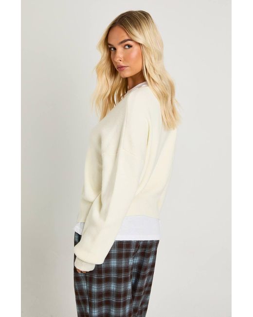 Boohoo Natural Premium Rib Button Through Knitted Cardigan