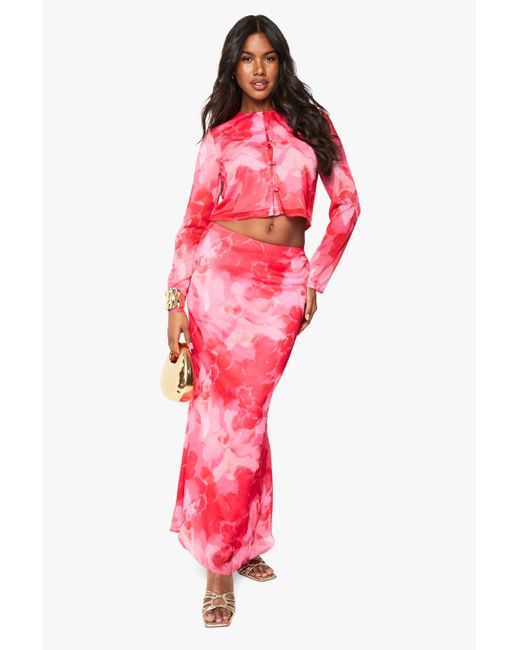 Top Crop De Tela Con Cuello Alto Y Estampado De Flores Boohoo de color Pink
