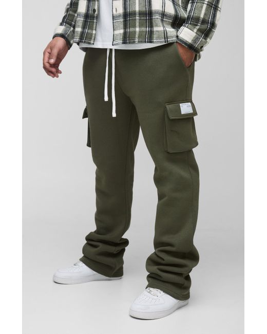 BoohooMAN Green Plus Slim Fit Super Stacked Woven Tab Cargo Joggers for men