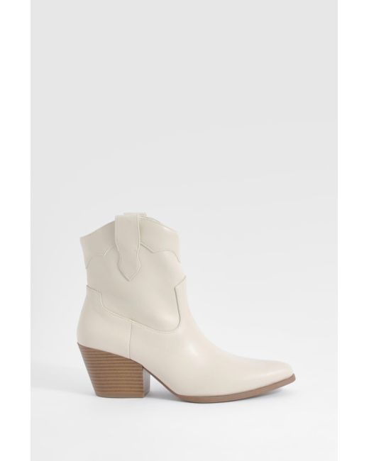 Boohoo White Tab Detail Low Ankle Cowboy Western Boots