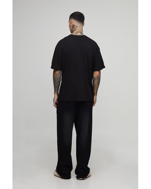 BoohooMAN Black Tall Oversized Foil Print Diamond Lips Print T-Shirt for men
