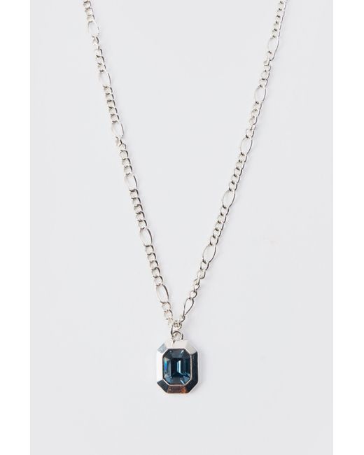BoohooMAN Blue Stone Pendant Necklace for men