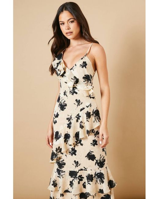 Oasis Natural Ruffle Detail Asymmetric Tiered Midi Dress