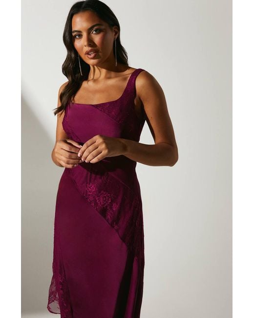 pink silk maxi dress Women's All The Right Reasons Dusty Pink Satin Lace Trim Maxi Dress | Size: L