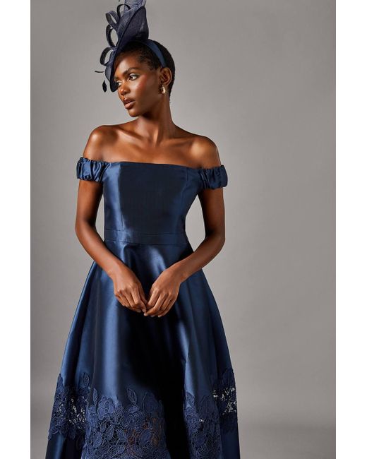 Coast Blue Bardot Twill Midi Dress With Lace Trim