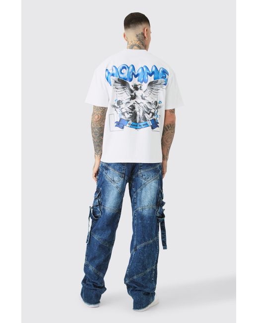 BoohooMAN Blue Tall Baggy Rigid Strap And Buckle Detail Jeans for men