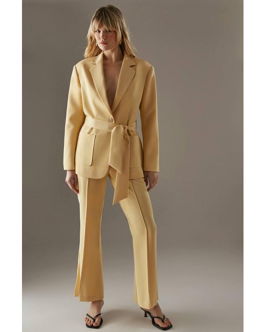Warehouse Natural Tailored Tie Waist Blazer