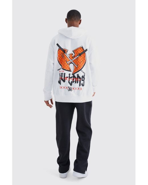BoohooMAN White Oversized Wu Tang License Hoodie for men