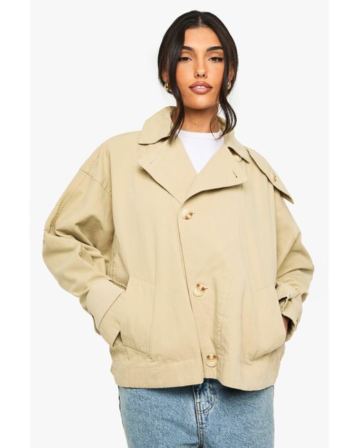 Boohoo Natural Short Asymmetric Trench Coat
