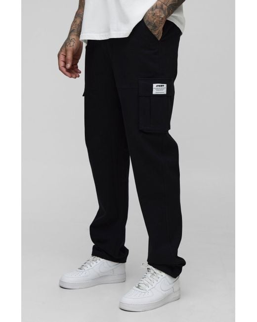 BoohooMAN Black Tall Fixed Waist Relaxed Fit Cargo Pants With Tab for men