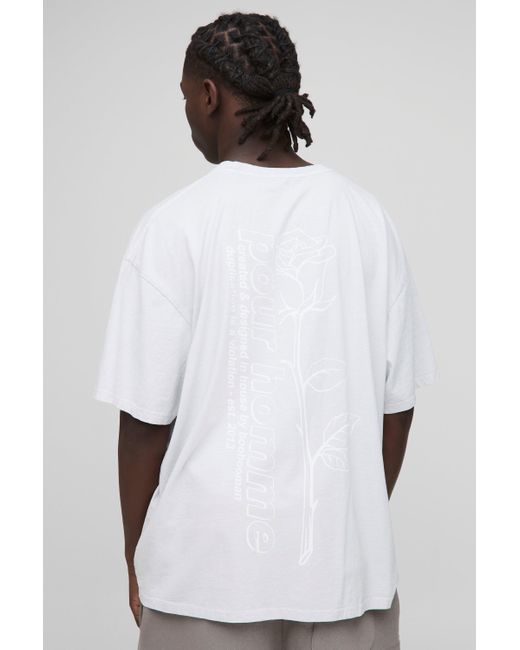 Camiseta Oversize Desteñida Con Estampado Gráfico De Flores Boohoo de color White