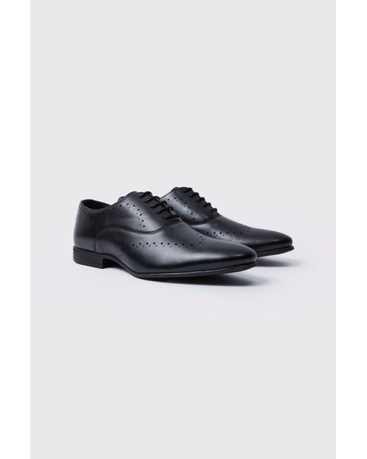 BoohooMAN Black Perforated Detail Smart Derby Shoes for men