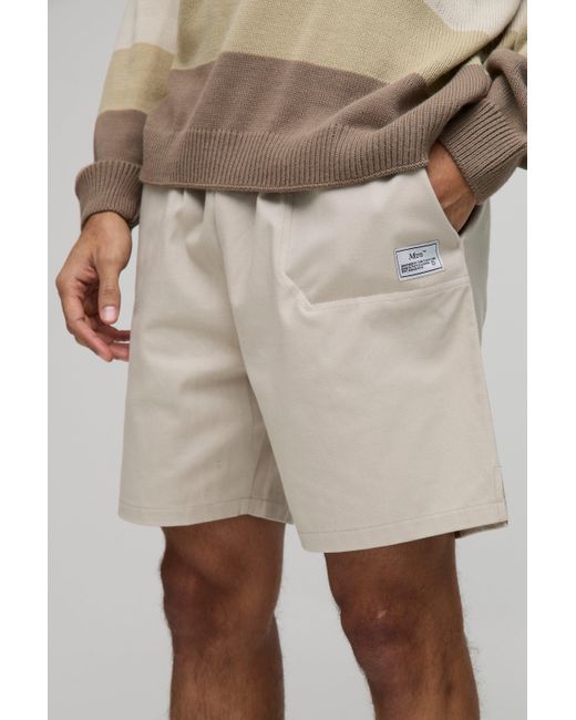 BoohooMAN Lockere Canvas-Shorts mit elastischem Bund in Natural für Herren
