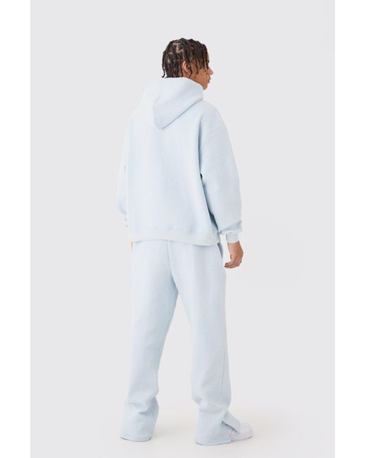 BoohooMAN Blue Oversized Boxy Jacquard Quilted Embroided Hooded Tracksuit for men