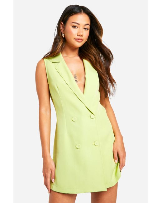 Boohoo Green Double Breasted Micro Mini Blazer Dress