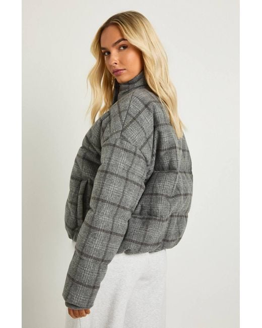 Boohoo Gray Check Puffer Jacket