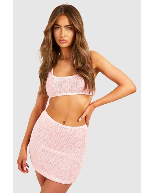 Boohoo Pink Premium Crinkle Swim Mini Skirt