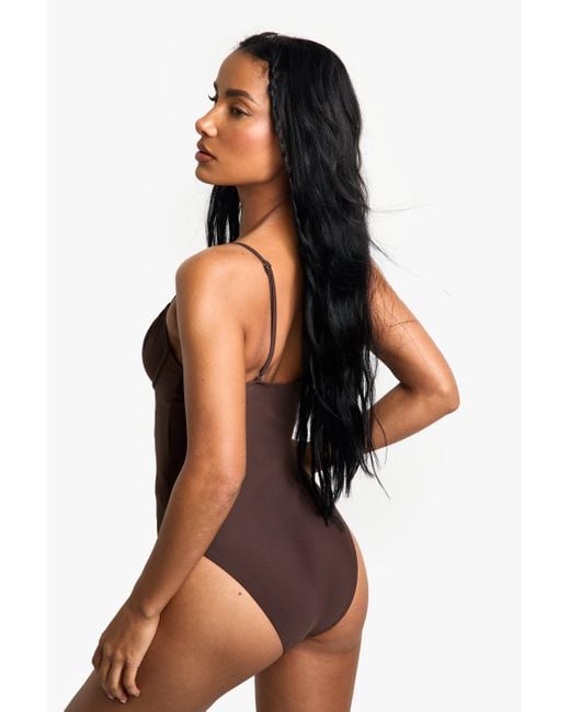 Boohoo Brown Swimwear Essentials Underwired Bathing Suit