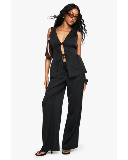 Boohoo Black Woven Tailored Front Zip Straight Leg Trouser