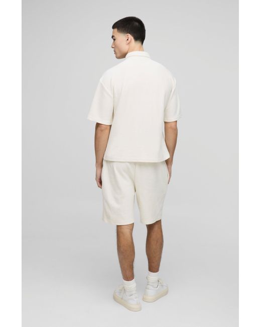 BoohooMAN White Loopback Oversized Boxy Shirt & Pintuck Short Set for men