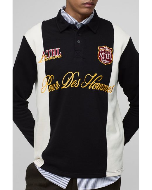 BoohooMAN Black Regular Fit Stripe Rugby Polo for men